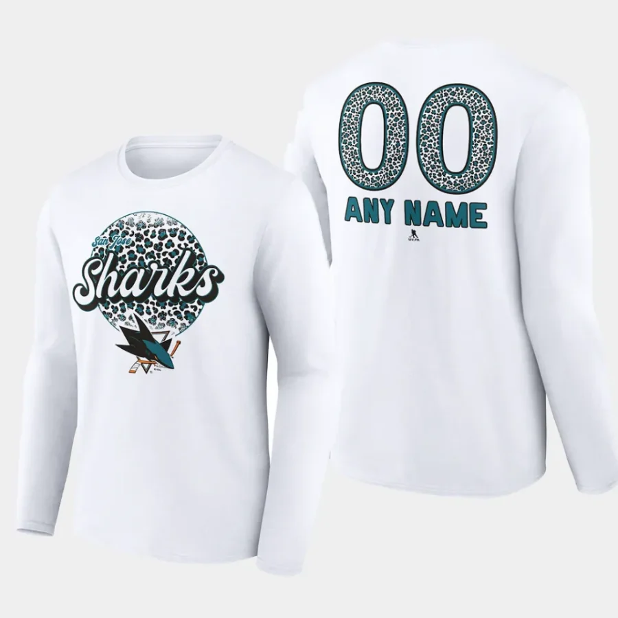 sharks custom whitelong sleeve leopard print t shirt