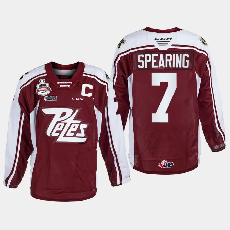 shawn spearing peterborough petes maroon 2023 ohl champions memorial cup jersey