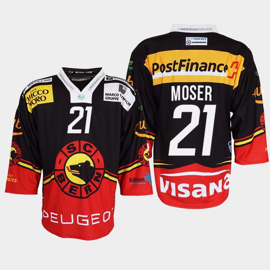 simon moser sc bern black 2022ice hockey shirt jersey