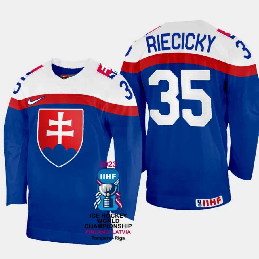 slovakia hockey dominik riecicky 2023 iihf world championship away jersey blue