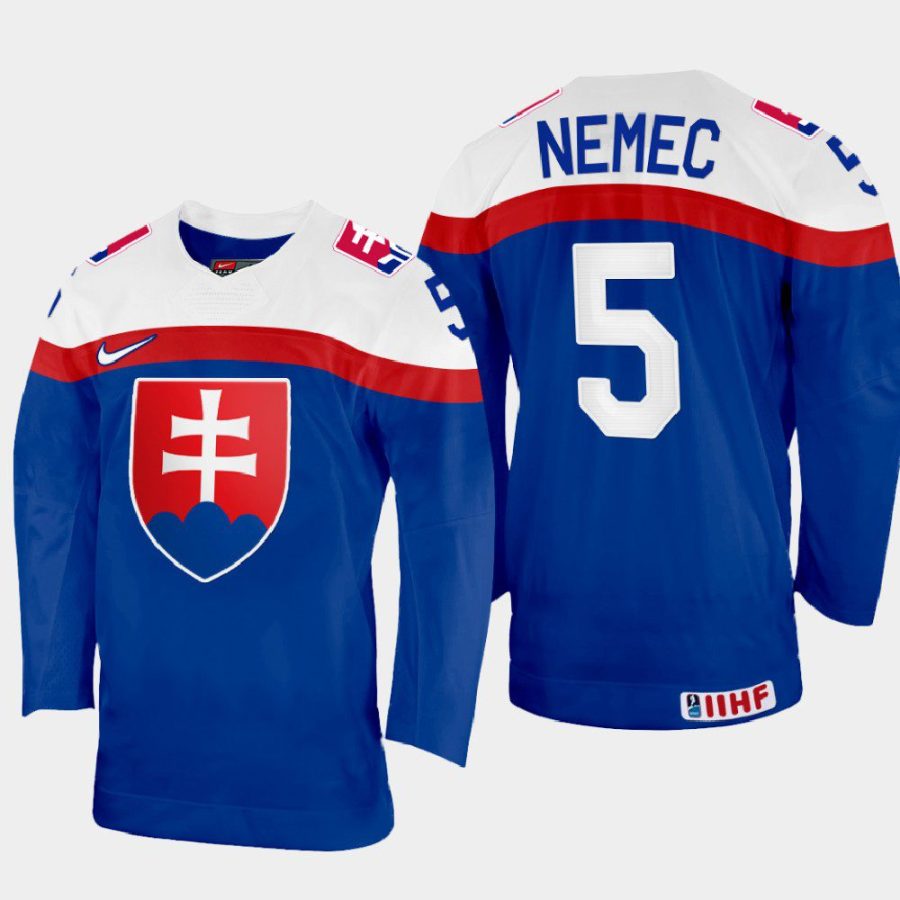 slovakia hockey simon nemec 2022 iihf world championship away jersey blue