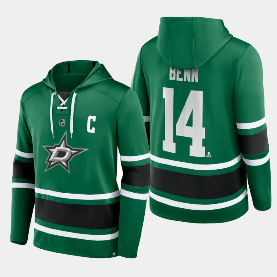 stars jamie benn green name number lace up pullover hoodie