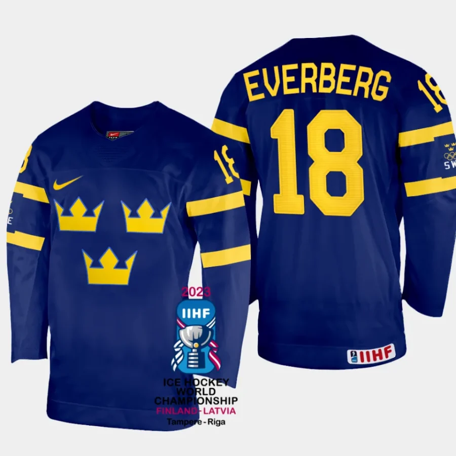 sweden hockey dennis everberg 2023 iihf world championship men away jersey navy