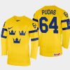 sweden hockey jonathan pudas 2022 iihf world championship home jersey yellow