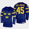 sweden hockey magnus hellberg 2022 iihf world championship away jersey navy