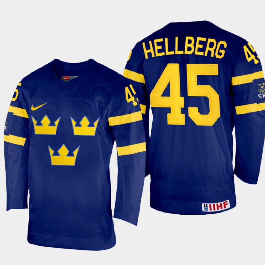 sweden hockey magnus hellberg 2022 iihf world championship away jersey navy