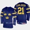 sweden leo carlsson 2023 iihf world junior championship away jersey navy