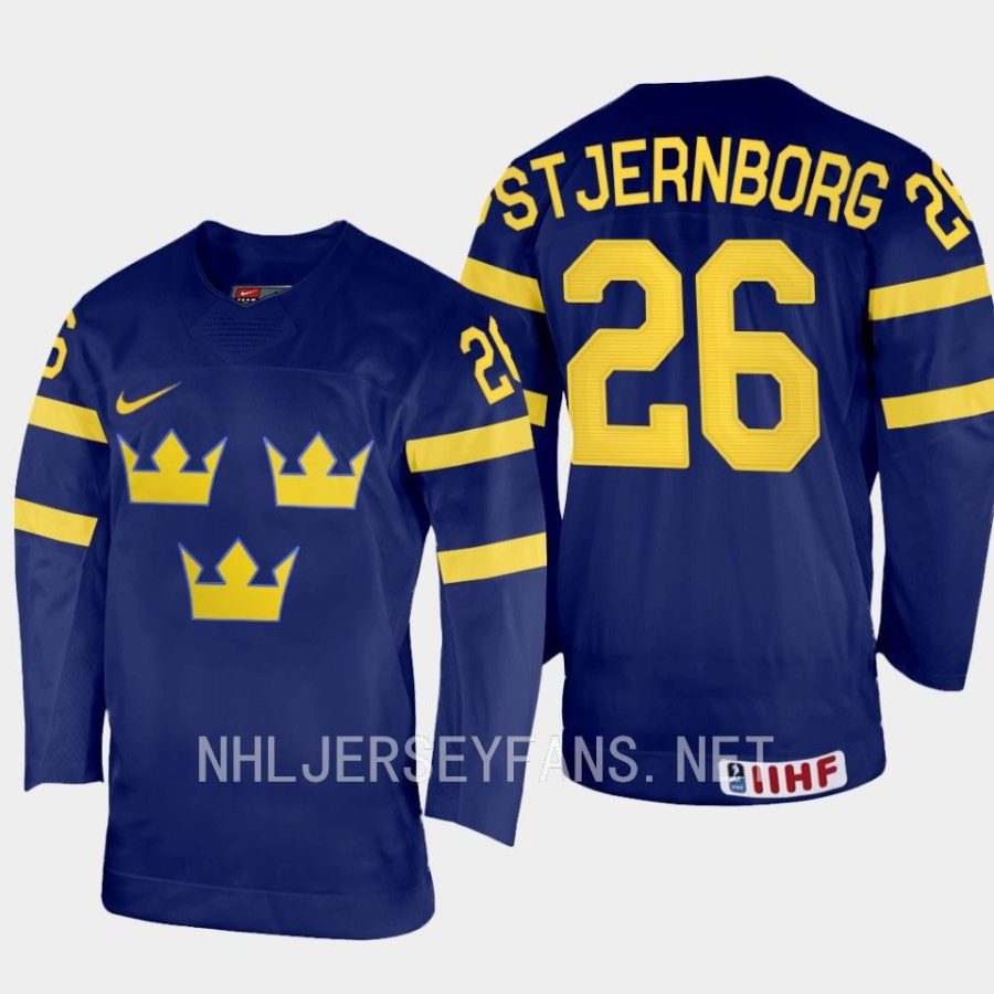 sweden victor stjernborg 2023 iihf world junior championship away jersey navy