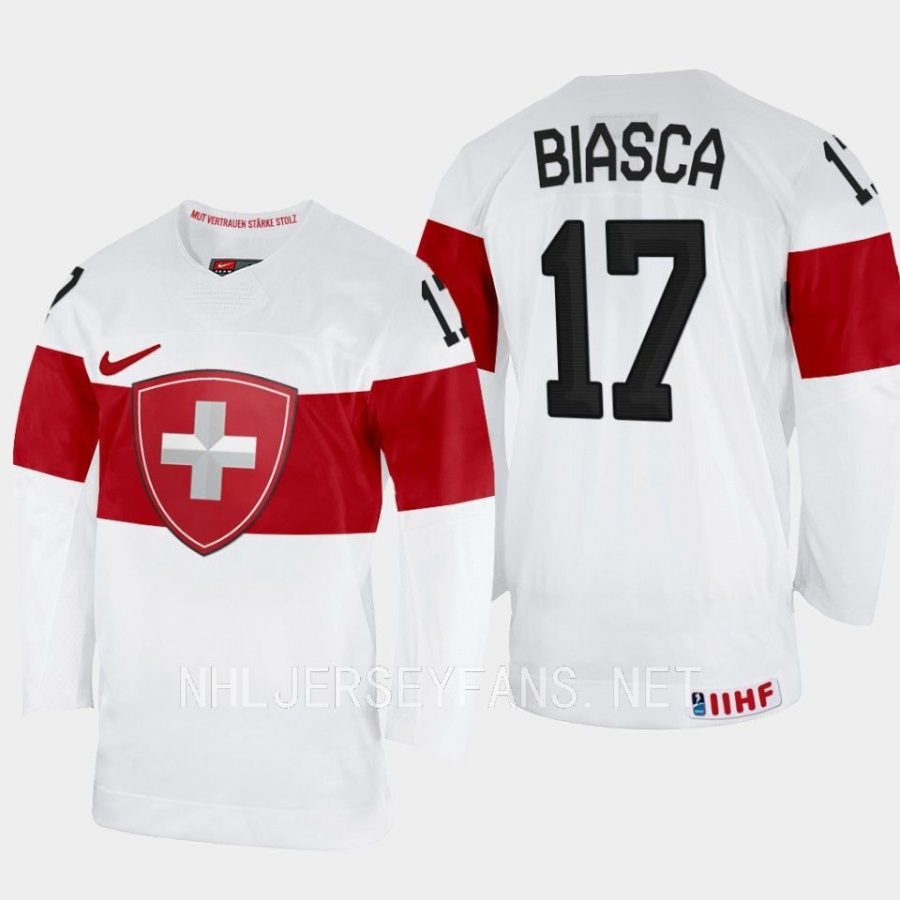 switzerland attilio biasca 2023 iihf world junior championship jersey white