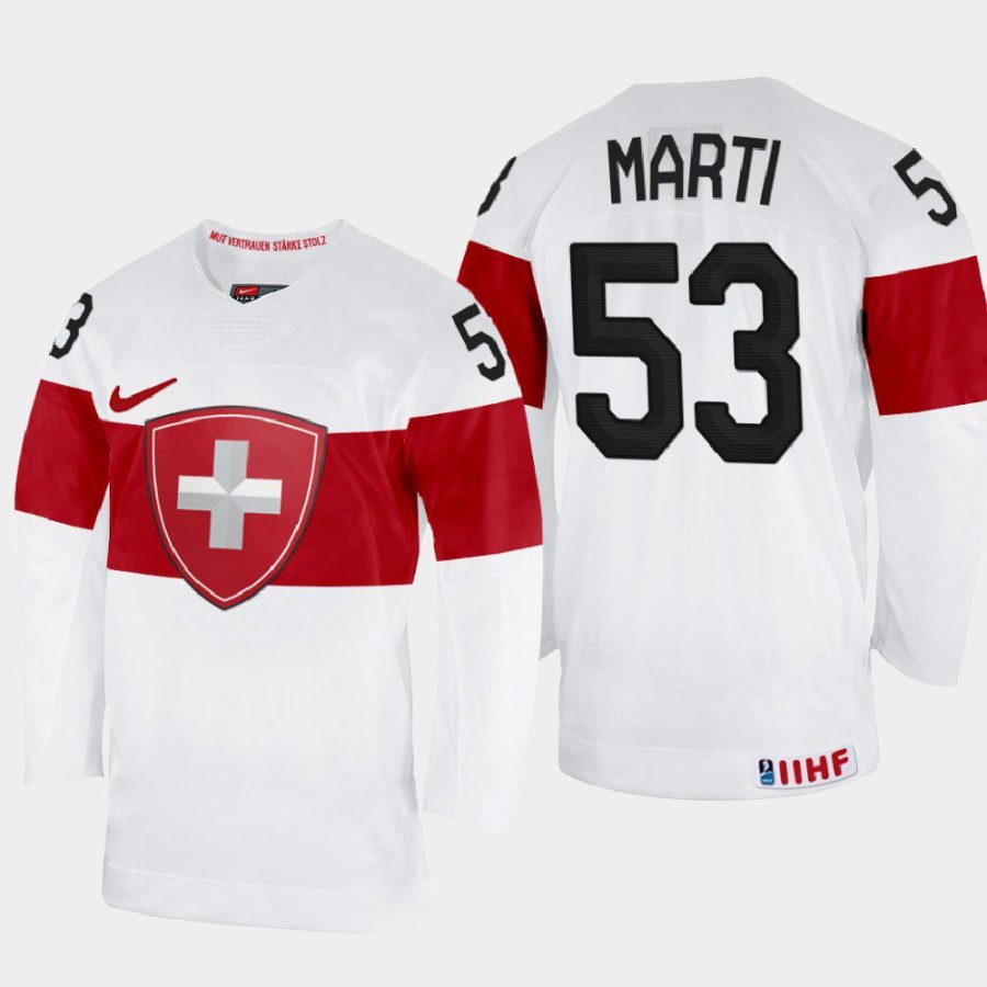 switzerland hockey christian marti 2022 iihf world championship home jersey white