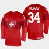 switzerland hockey dean kukan 2022 iihf world championship away jersey red