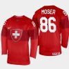 switzerland hockey janis moser 2022 iihf world championship away jersey red