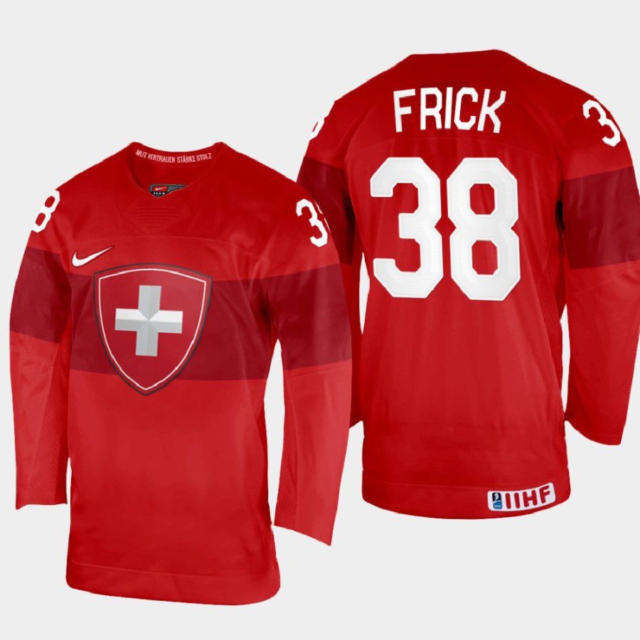 switzerland hockey lukas frick 2022 iihf world championship away jersey red