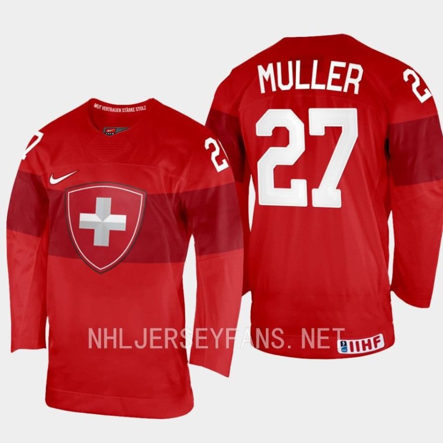 switzerland miles muller 2023 iihf world junior championship jersey red