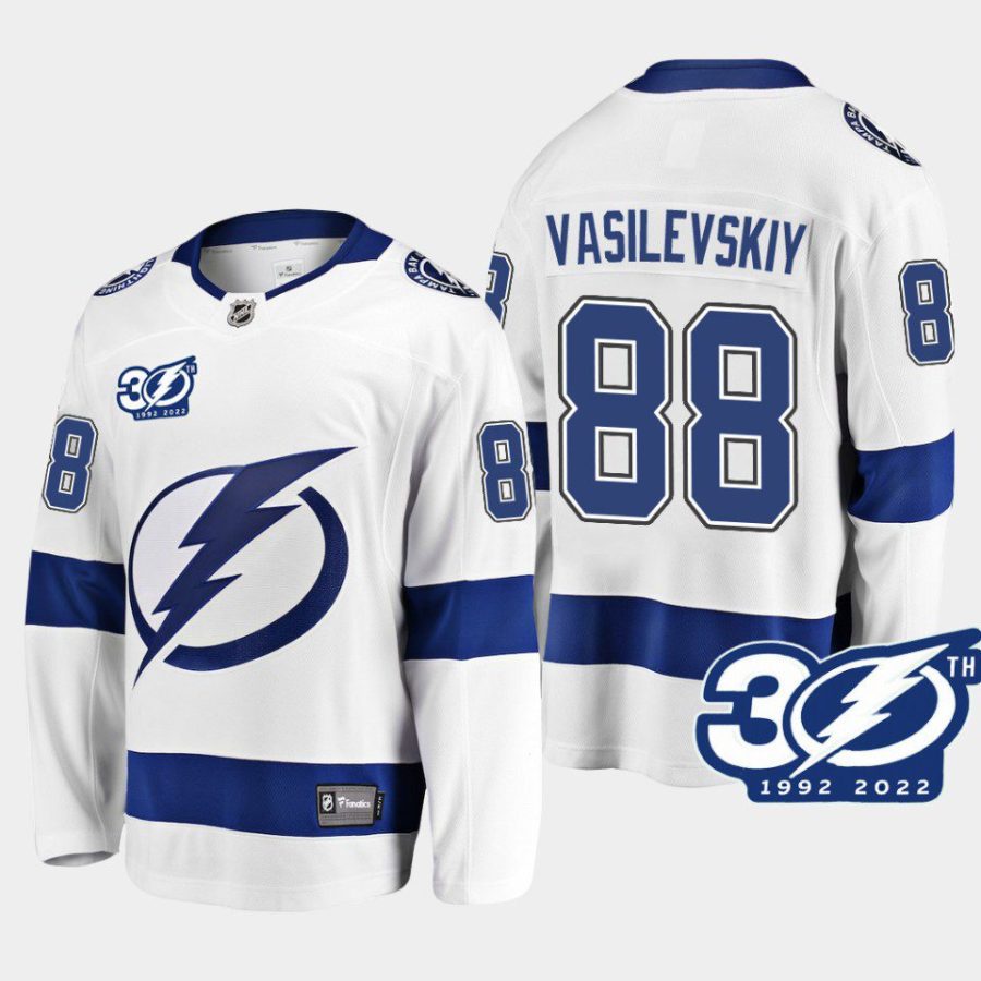 tampa bay lightning andrei vasilevskiy 30th anniversary 1992 2022 away jersey white