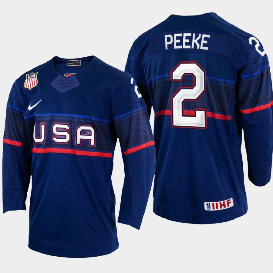 usa hockey andrew peeke 2022 iihf world championship away jersey navy