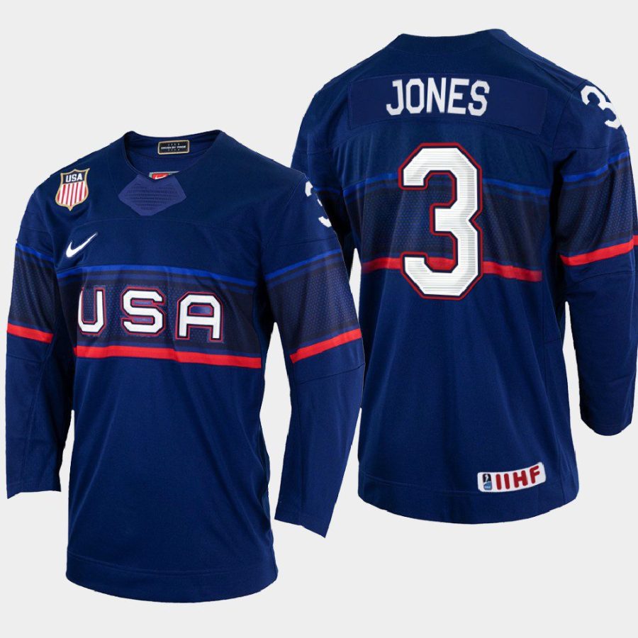 usa hockey caleb jones 2022 iihf world championship away jersey navy