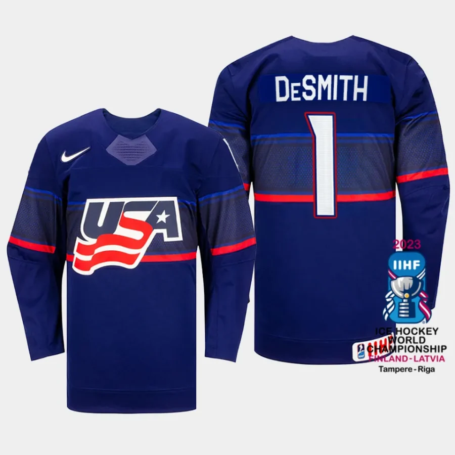 usa hockey casey desmith 2023 iihf world championship men away jersey blue