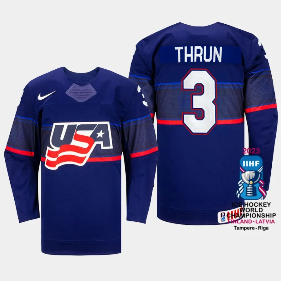 usa hockey henry thrun 2023 iihf world championship men away jersey blue