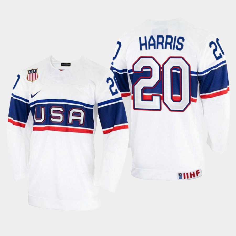 usa hockey jordan harris 2022 iihf world championship home jersey white