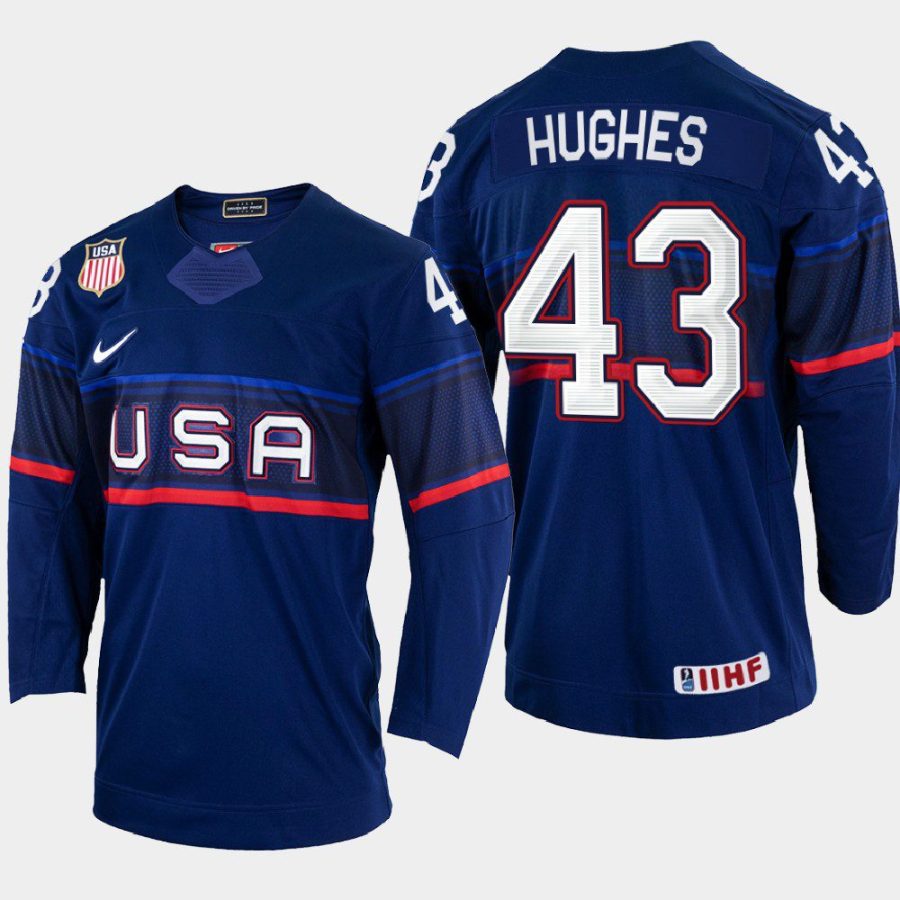 usa hockey luke hughes 2022 iihf world championship away jersey navy