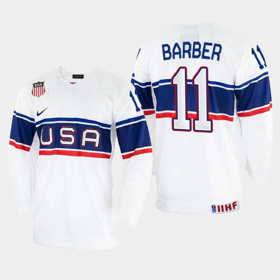 usa hockey riley barber 2022 iihf world championship home jersey white