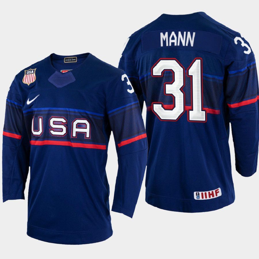 usa hockey strauss mann 2022 iihf world championship away jersey navy