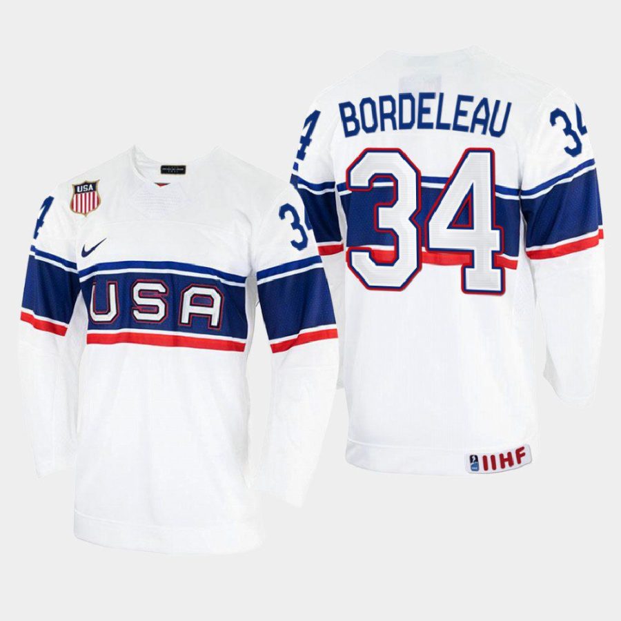 usa hockey thomas bordeleau 2022 iihf world championship home jersey white