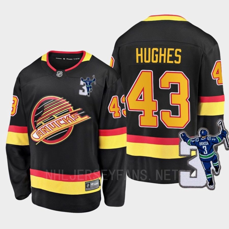 vancouver canucks quinn hughes kevin bieska patch throwback jersey black