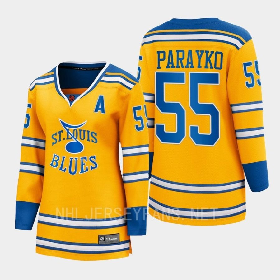 women blues colton parayko yellow 2022 special edition 2.0 breakaway retro jersey