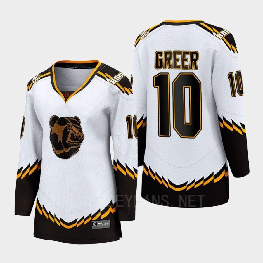 women bruins a.j. greer white 2022 special edition 2.0 breakaway player retro jersey