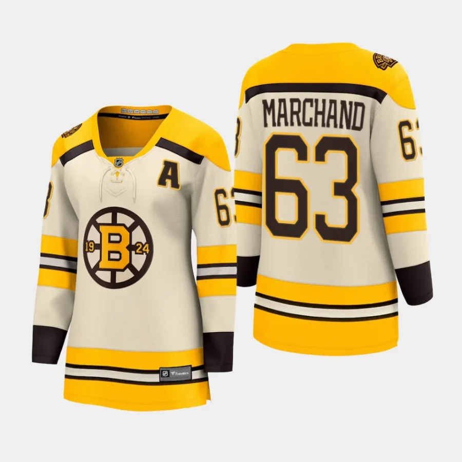 women bruins brad marchand cream 2023 24 100th anniversary premier breakaway player jersey