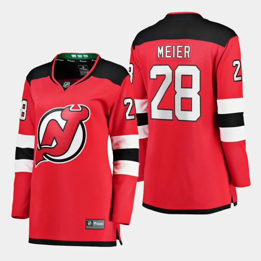 women devils timo meier red home breakaway player jersey