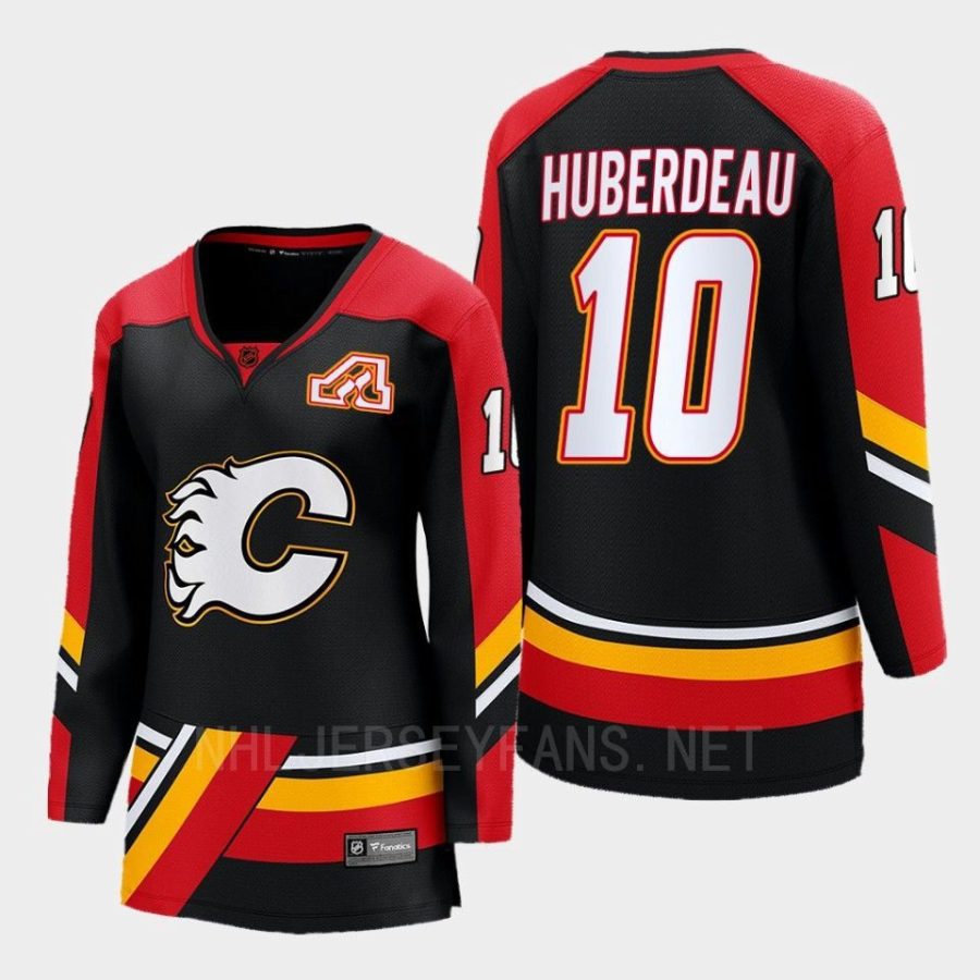 women flames jonathan huberdeau black 2022 special edition 2.0 breakaway player retro jersey