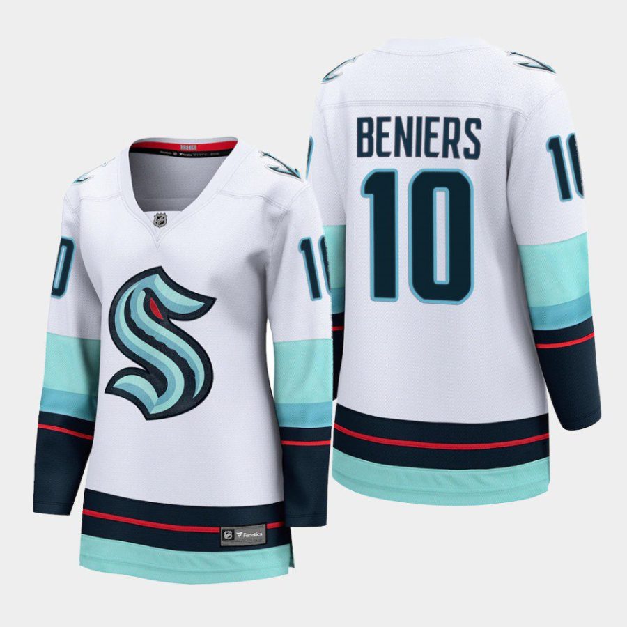 women kraken matthew beniers white away breakaway player jersey