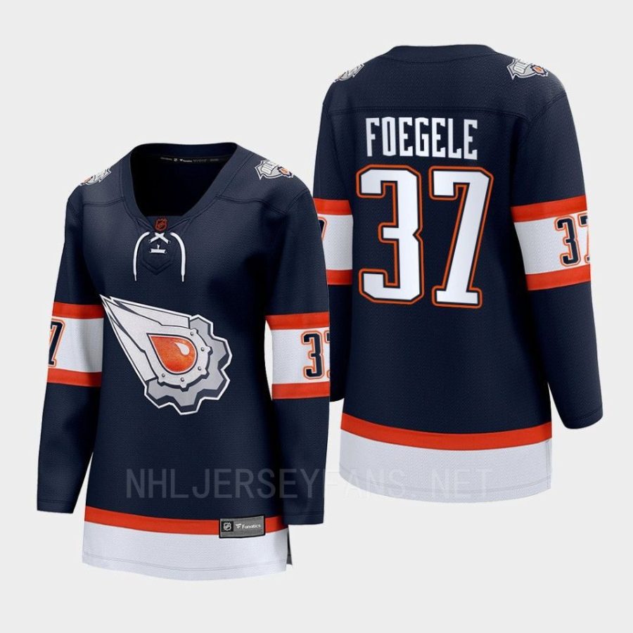 women oilers warren foegele navy 2022 special edition 2.0 breakaway player retro jersey