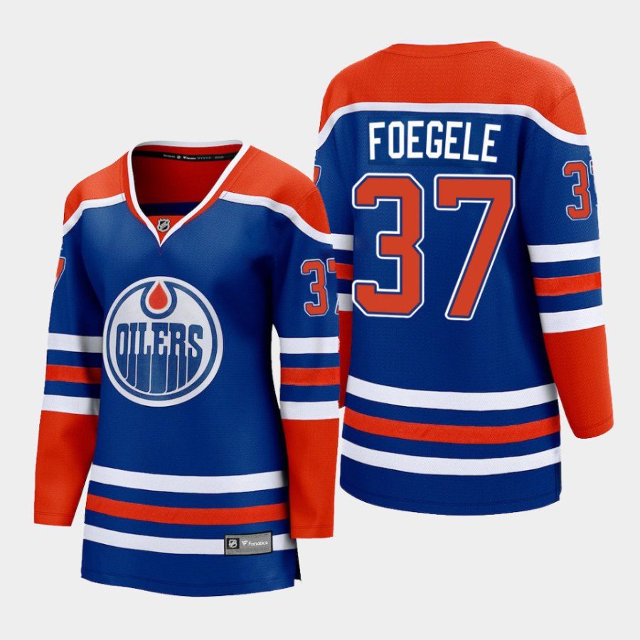 women oilers warren foegele royal 2022 23 home premier breakaway player jersey