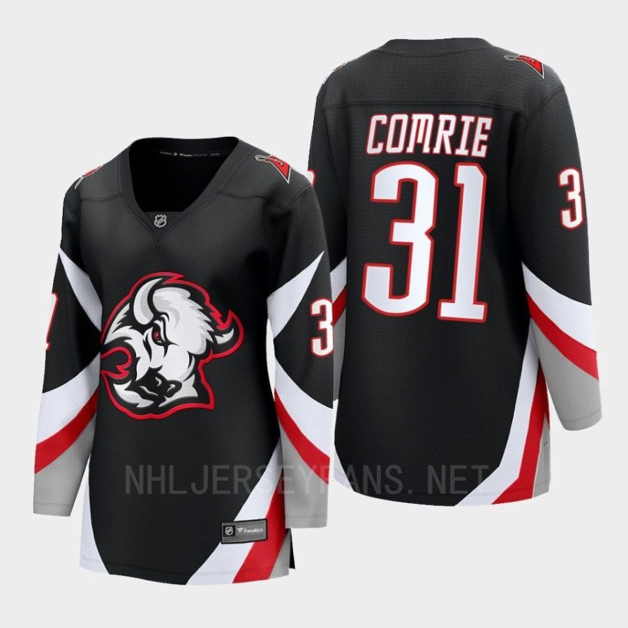 women sabres eric comrie black 2022 23 goathead third premier breakaway player jersey