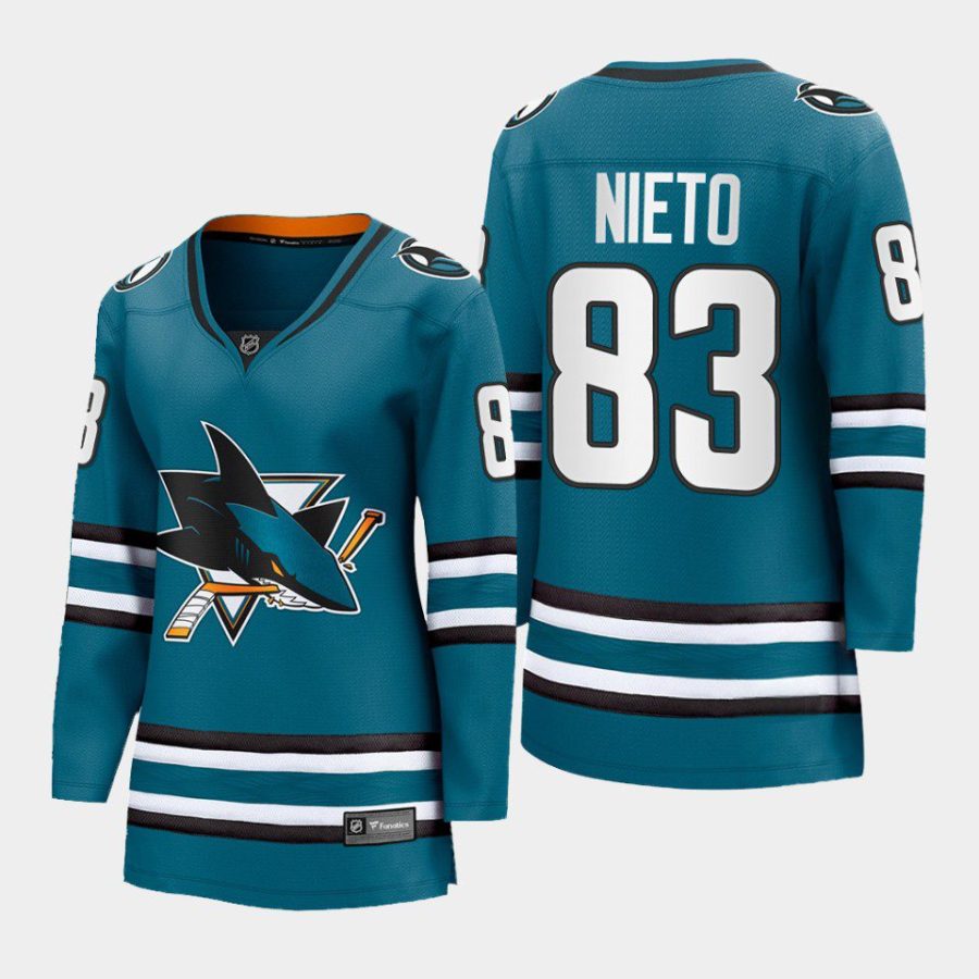 women sharks matt nieto teal 2022 23 home premier breakaway jersey