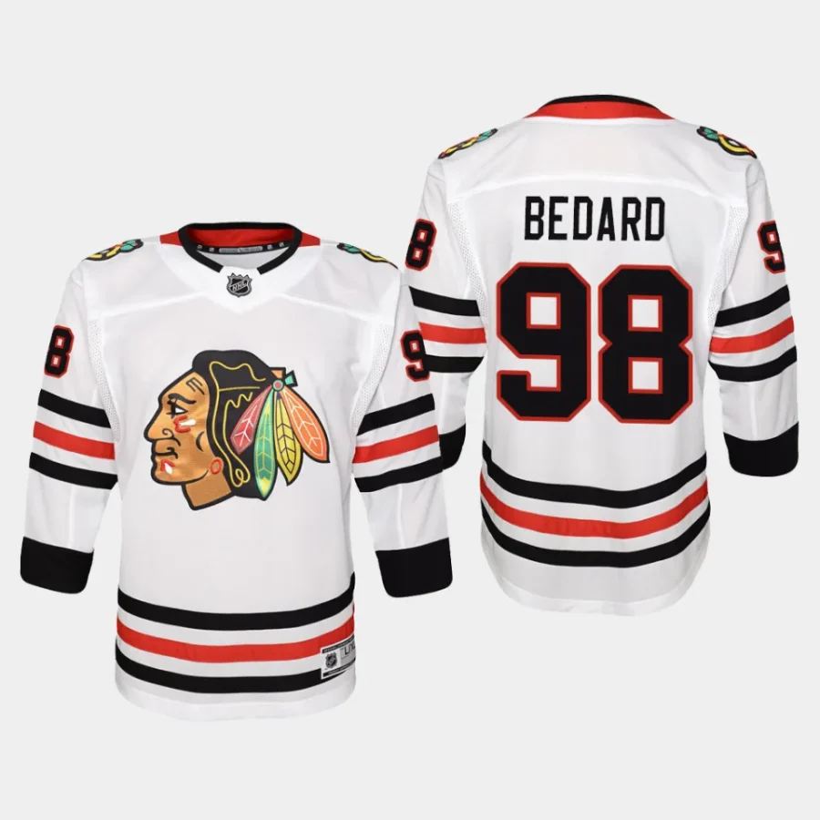 youth blackhawks connor bedard white away premier player jersey