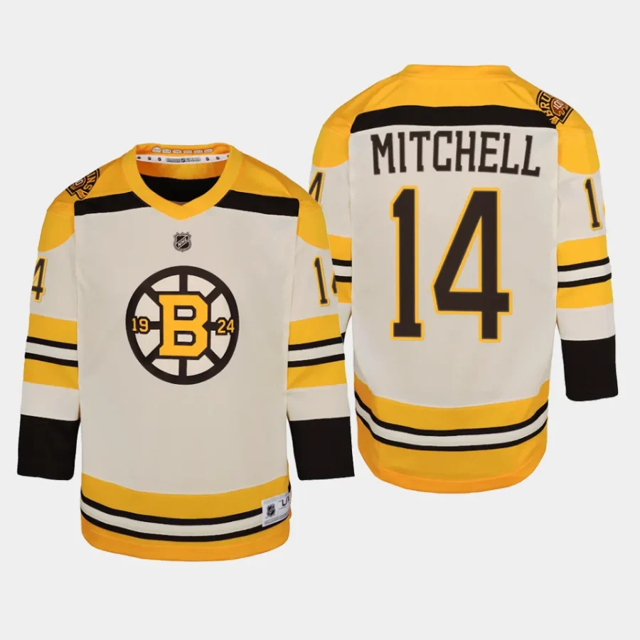 youth bruins ian mitchell cream 2023 24 100th anniversary premier player jersey