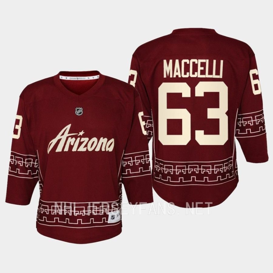 youth coyotes matias maccelli garnet 2022 23 desert night alternate replica player jersey