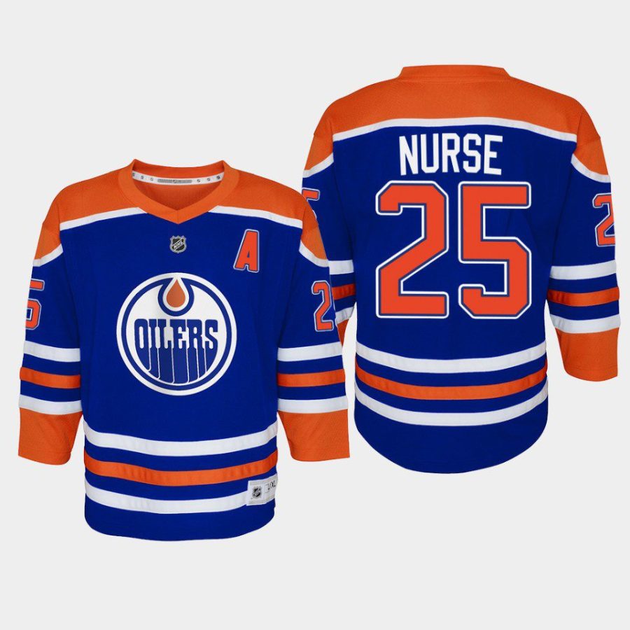 youth oilers darnell nurse royal 2022 23 home replica player jersey