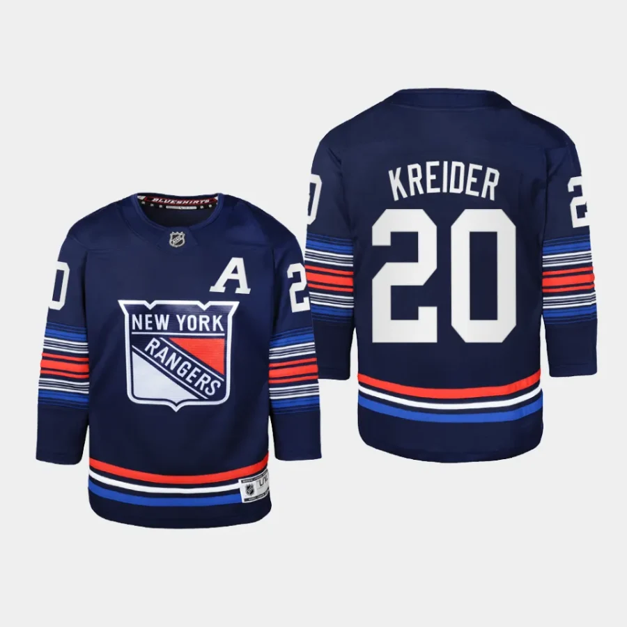 youth rangers chris kreider navy 2023 24 alternate premier third jersey