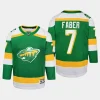 youth wild brock faber green 2023 24 alternate replica player jersey