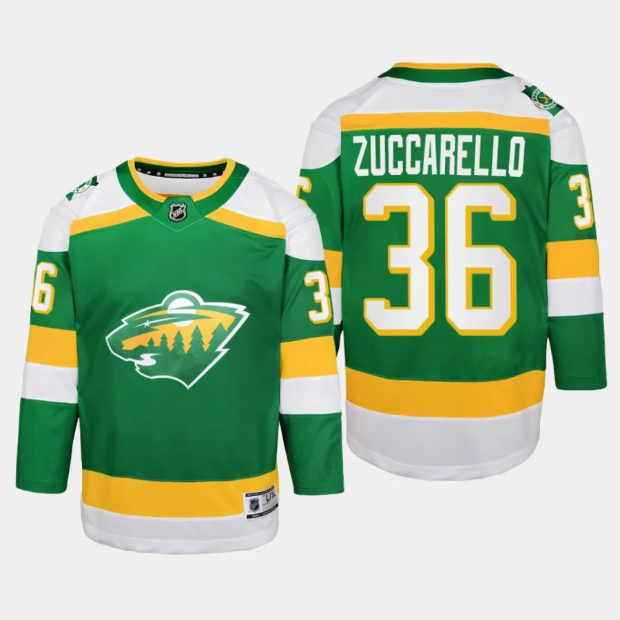 youth wild mats zuccarello green 2023 24 alternate replica player jersey